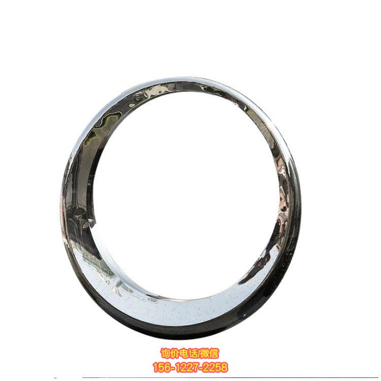 不銹鋼鏡面圓環景觀雕塑，小區花園噴泉裝飾