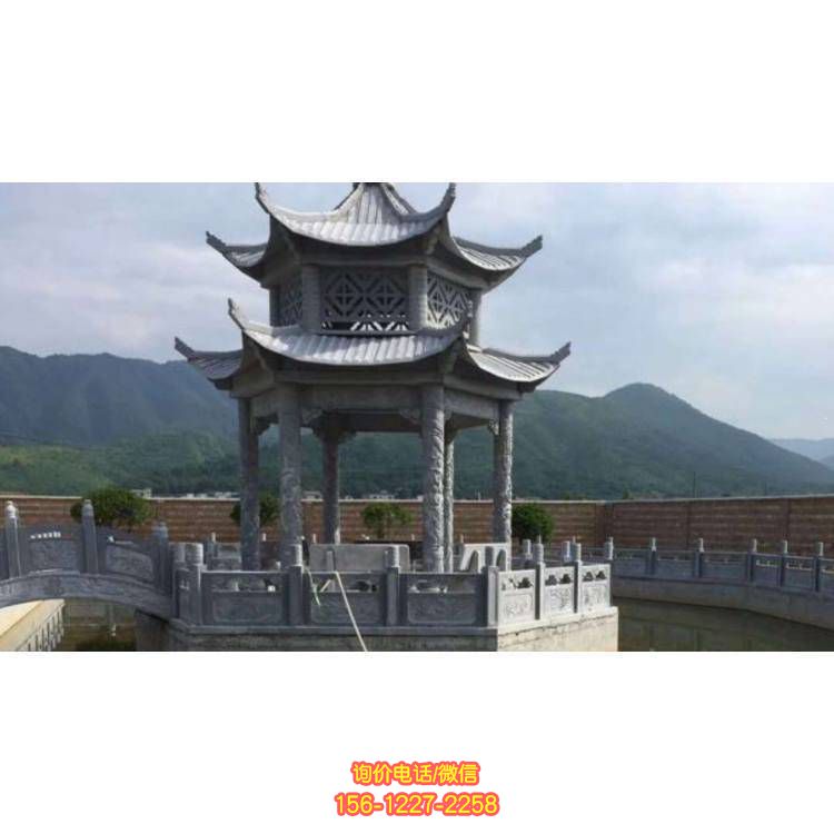 精致大理石石雕涼亭，增添園林公園的美景