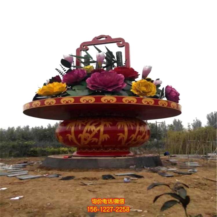 公園廣場大型玻璃鋼景觀花籃，慶典大花籃