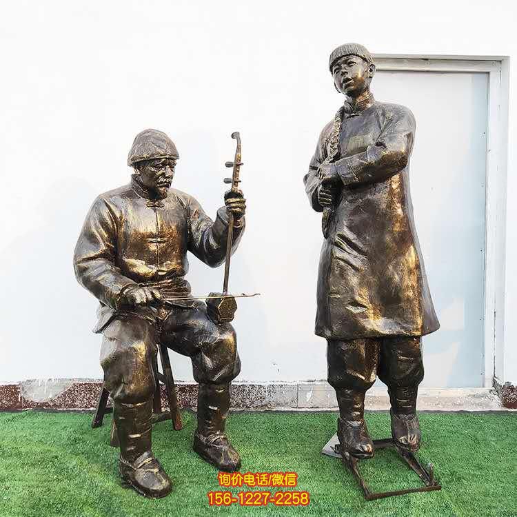 景區街道擺放玻璃鋼仿銅彈唱賣藝民俗人物小品