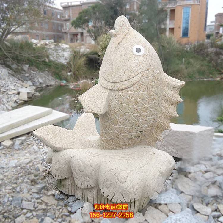 流水景觀石雕鯉魚擺件小區戶外水景噴水魚雕塑