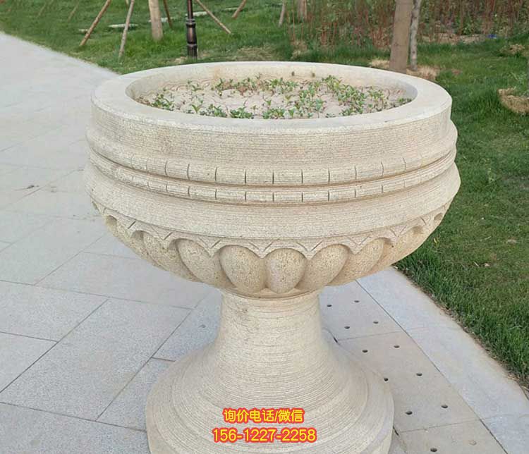 大理石花盆公園石雕歐式花盆雕塑