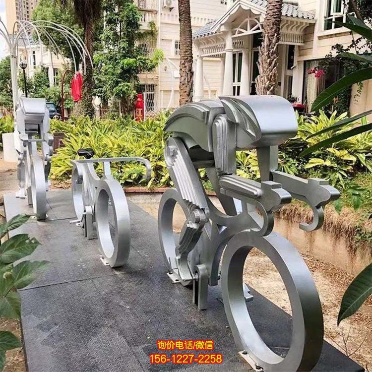 不銹鋼騎行運(yùn)動(dòng)雕塑，抽象體育運(yùn)動(dòng)主題雕塑