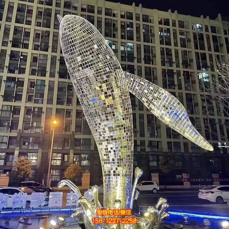 不銹鋼鯨魚，大型鐵藝鏤空網格鯨魚水景裝飾景觀