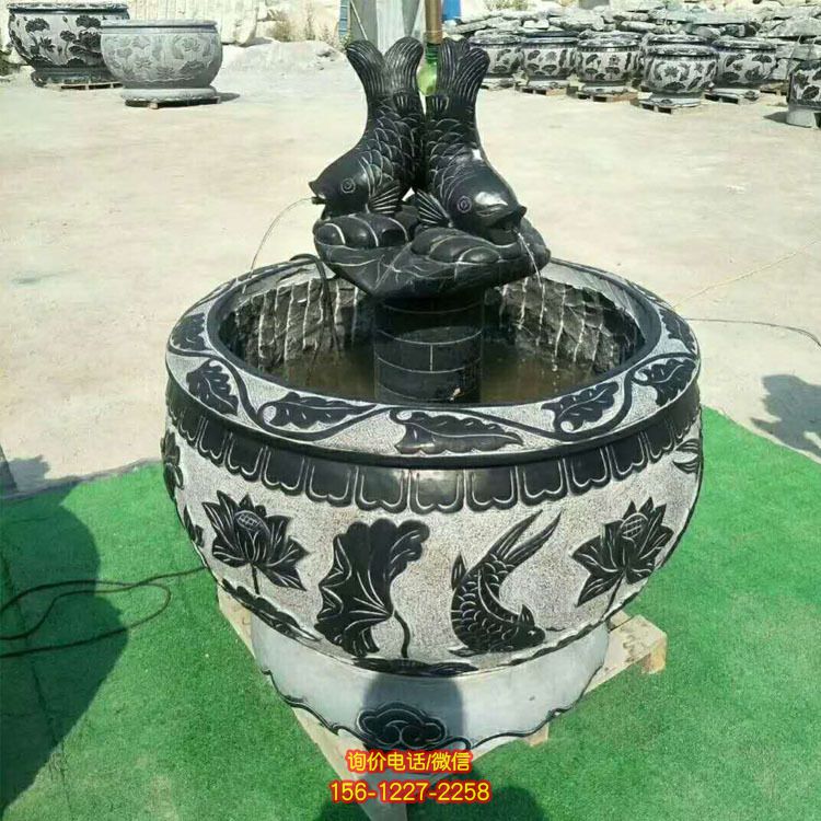 青石仿古做舊花盆 花草雕刻石雕魚缸 仿古庭院養魚池裝飾擺件_4825