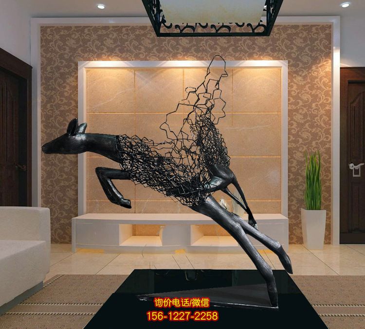 不銹鋼創意室內裝飾品擺件不銹鋼仿銅抽象鹿雕塑
