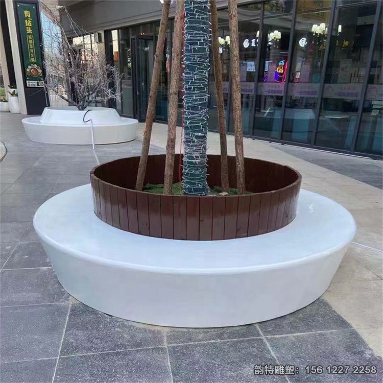 定做玻璃鋼坐凳式樹池，仿腐木異形樹池坐凳