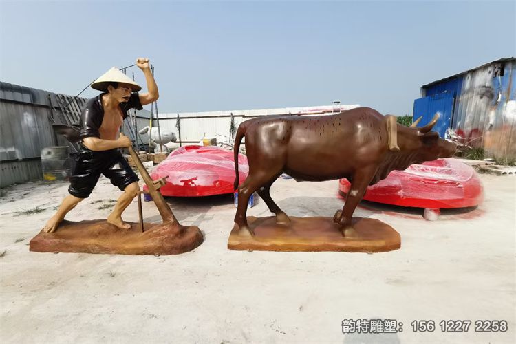 牛拉犁雕塑 玻璃鋼農耕文化雕塑
